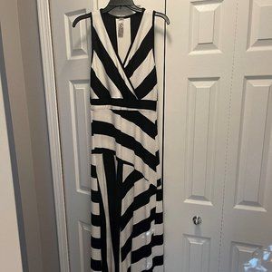 Go Couture Stripe Asymmetrical Maxi Dress Black White Sleeveless Women's Large